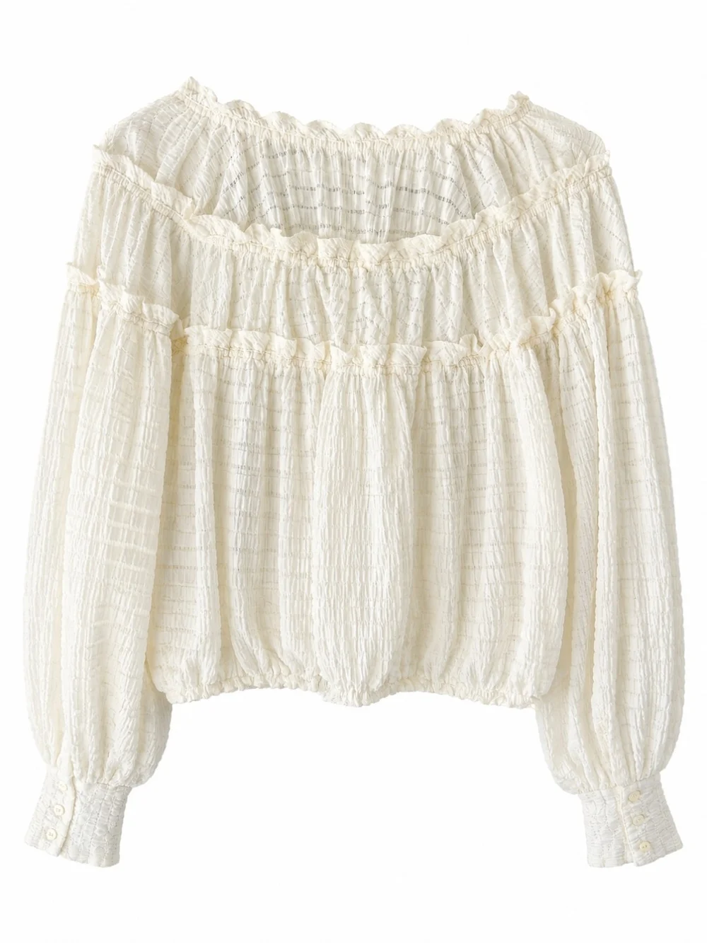 Free People Ivory Textured Ruffle Peasant Boho Blouse Small NWOT